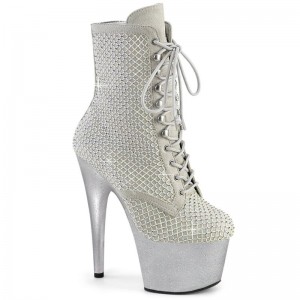 Pleaser Adore-1020RM Faux Suede Laarzen Dames Zilver | BELGIE BESWFLVU