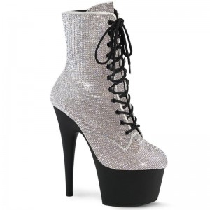 Pleaser Adore-1020RS Laarzen Dames Zilver Zwart | BELGIE BEAZHXPJ