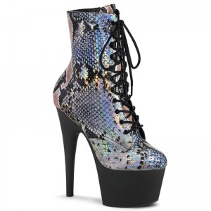 Pleaser Adore-1020SP Hologram Laarzen Dames Zilver Zwart | BELGIE BEWYPMNS