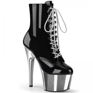 Pleaser Adore-1020 Laarzen Dames Zwart Zilver | BELGIE BEXMZENC
