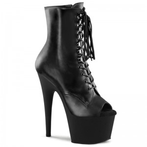 Pleaser Adore-1021 Leather Laarzen Dames Zwart | BELGIE BELTERSN