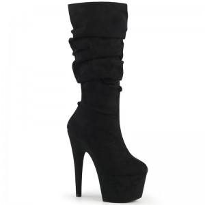 Pleaser Adore-1061 Suede Laarzen Dames Zwart | BELGIE BETYALFS