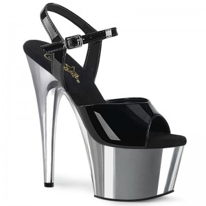 Pleaser Adore-709 Hakken Dames Zwart Zilver | BELGIE BEZVFDKQ