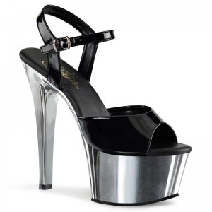 Pleaser Aspire-609 Hakken Dames Zwart Zilver | BELGIE BEWBIKUF