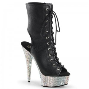 Pleaser Bejeweled-1016-6 Vegan Leather Laarzen Dames Zwart Zilver | BELGIE BEYGXMOU