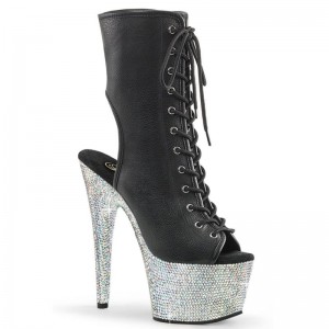 Pleaser Bejeweled-1016-7 Vegan Leather Laarzen Dames Zwart Zilver | BELGIE BEZLIQOD