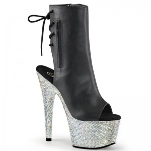 Pleaser Bejeweled-1018DM-7 Vegan Leather Laarzen Dames Zwart Zilver | BELGIE BEJTIHNF