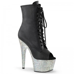 Pleaser Bejeweled-1021-7 Vegan Leather Laarzen Dames Zwart Zilver | BELGIE BEORLAIC