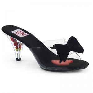 Pleaser Belle-301BOW Badslippers Dames Zwart | BELGIE BELQZIWV