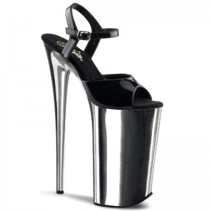 Pleaser Beyond-009 Hakken Dames Zwart Zilver | BELGIE BEBHXYMS