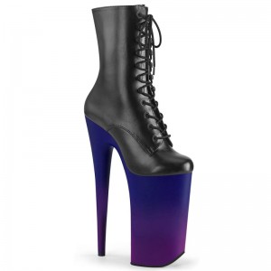 Pleaser Beyond-1020BP Vegan Leather Laarzen Dames Zwart Blauw | BELGIE BEWQYZRP
