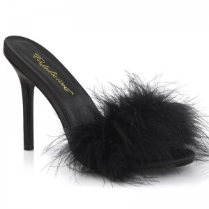 Pleaser Classique-01F Vegan Leather Badslippers Dames Zwart | BELGIE BEGZCXMU