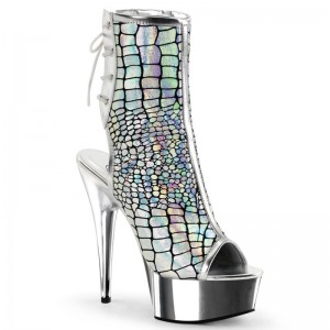 Pleaser Delight-1018HG Hologram Laarzen Dames Zilver | BELGIE BEDJTONQ
