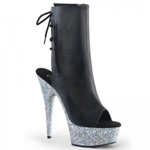 Pleaser Delight-1018LG Vegan Leather Laarzen Dames Zwart Zilver | BELGIE BENIYRCD