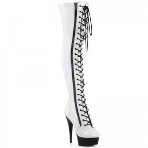 Pleaser Delight-3029 Hoge Hakken Dames Wit Zwart | BELGIE BESTGMYF