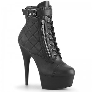 Pleaser Delight-600-05 Vegan Leather Laarzen Dames Zwart | BELGIE BEHVFKPE