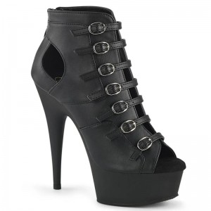 Pleaser Delight-600-11 Vegan Leather Laarzen Dames Zwart | BELGIE BEPRFONE