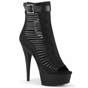 Pleaser Delight-600-27LC Vegan Leather Laarzen Dames Zwart | BELGIE BELRDVFN