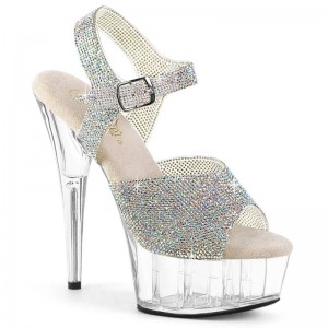 Pleaser Delight-608N-RS Rhinestones Hakken Dames Zilver | BELGIE BEGWPLCF