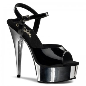 Pleaser Delight-609 Hakken Dames Zwart Zilver | BELGIE BEOBAHMZ