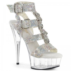 Pleaser Delight-656RS Rhinestones Hakken Dames Zilver | BELGIE BEWCDIFV