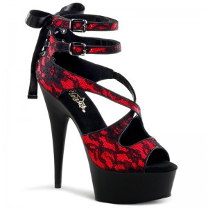 Pleaser Delight-678LC Hakken Dames Rood Zwart | BELGIE BEOQWSCZ
