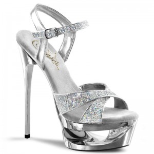 Pleaser Eclipse-619G Hakken Dames Zilver | BELGIE BEFNRCVL