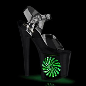 Pleaser Enchant-708LT-PINWHEEL Glitter Hakken Dames Zwart Zilver | BELGIE BEITESQF