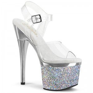 Pleaser Esteem-708CHLG Hakken Dames Zilver | BELGIE BEGCXTBU