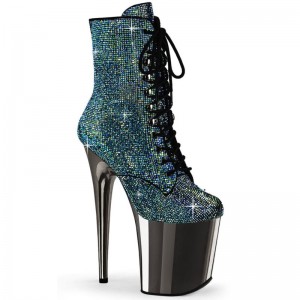 Pleaser Flamingo-1020CHRS Laarzen Dames Turquoise Grijs | BELGIE BEAMTRJH