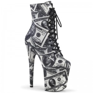 Pleaser Flamingo-1020DP Laarzen Dames Wit Zwart | BELGIE BERPBNFV