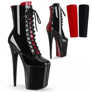 Pleaser Flamingo-1020FH Laarzen Dames Zwart Rood | BELGIE BEPRVZCL