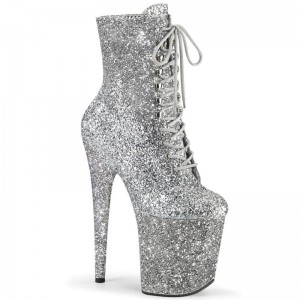 Pleaser Flamingo-1020GWR Laarzen Dames Zilver | BELGIE BETGUXWF