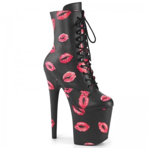 Pleaser Flamingo-1020KISSES Vegan Leather Laarzen Dames Zwart | BELGIE BEWHBCUZ