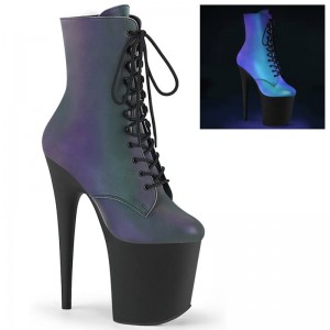 Pleaser Flamingo-1020REFL Laarzen Dames Groen Zwart | BELGIE BENGUFZB