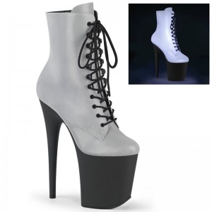 Pleaser Flamingo-1020REFL Laarzen Dames Zilver Zwart | BELGIE BEEKBGQY