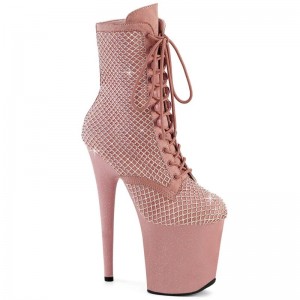 Pleaser Flamingo-1020RM Faux Suede Rhinestone Mesh Laarzen Dames Roze | BELGIE BECHGTZU