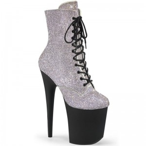 Pleaser Flamingo-1020RS Laarzen Dames Zilver Zwart | BELGIE BELENVOT