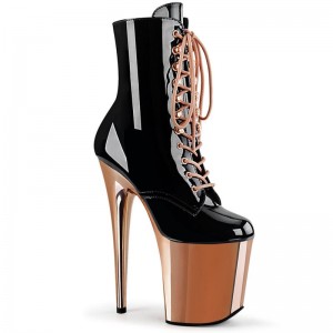 Pleaser Flamingo-1020 Laarzen Dames Zwart Roze Goud | BELGIE BEUPLBES