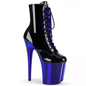 Pleaser Flamingo-1020 Laarzen Dames Zwart Blauw | BELGIE BEYJILTR