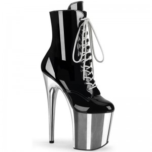 Pleaser Flamingo-1020 Laarzen Dames Zwart Zilver | BELGIE BEJFRZOX