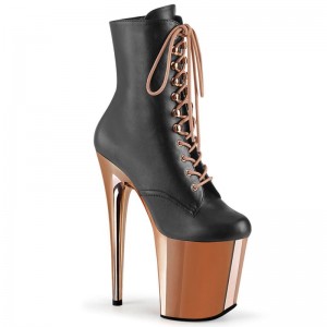 Pleaser Flamingo-1020 Vegan Leather Laarzen Dames Zwart Roze Goud | BELGIE BEFADIXZ