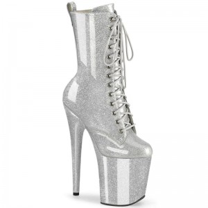 Pleaser Flamingo-1040GP Laarzen Dames Zilver | BELGIE BEHAYSNV