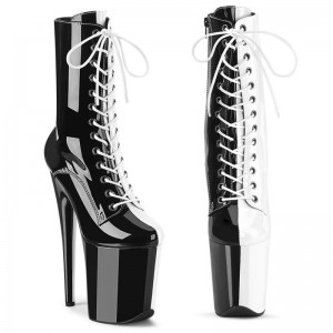 Pleaser Flamingo-1040TT Laarzen Dames Zwart Wit | BELGIE BEMRNELU