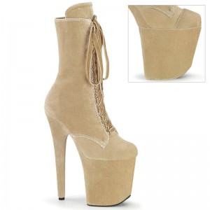 Pleaser Flamingo-1045VEL Laarzen Dames Beige | BELGIE BEBUZRCM