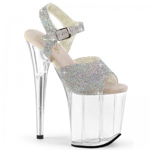 Pleaser Flamingo-808N-RS AB Rhinestone Hakken Dames Zilver | BELGIE BEPSTMGX
