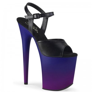 Pleaser Flamingo-809BP Vegan Leather Hakken Dames Zwart Blauw | BELGIE BEANUMGC