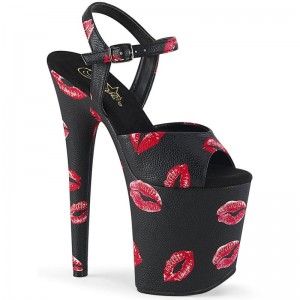 Pleaser Flamingo-809KISSES Vegan Leather Hakken Dames Zwart | BELGIE BELRQYMA