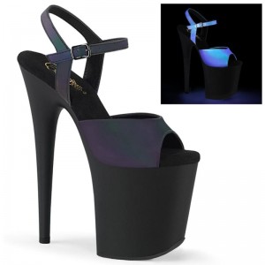 Pleaser Flamingo-809REFL Hakken Dames Groen Zwart | BELGIE BEFXHWPK