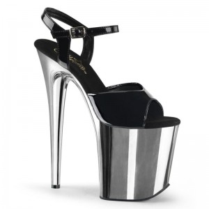 Pleaser Flamingo-809 Hakken Dames Zwart Zilver | BELGIE BEKBXQNS